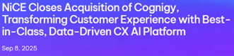 NiCE closes acquisition of Cognigy