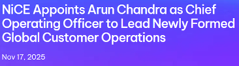 NiCEAppoints Arun Chandra as COO